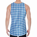 Blue And White Check Pattern Print Men's Velvet Tank Top