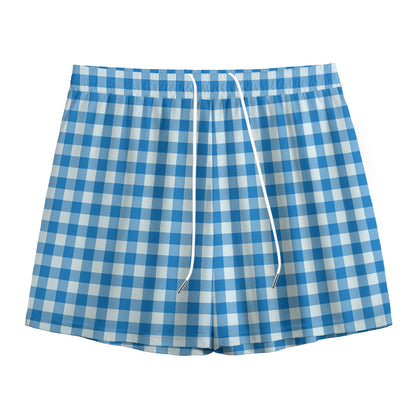 Blue And White Check Pattern Print Mesh Shorts