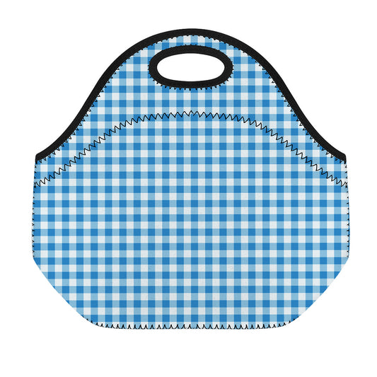 Blue And White Check Pattern Print Neoprene Lunch Bag