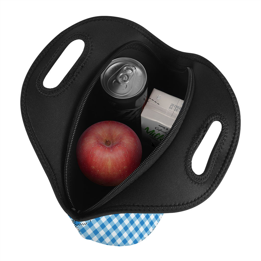 Blue And White Check Pattern Print Neoprene Lunch Bag