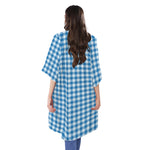 Blue And White Check Pattern Print Open Front Beach Cover Up