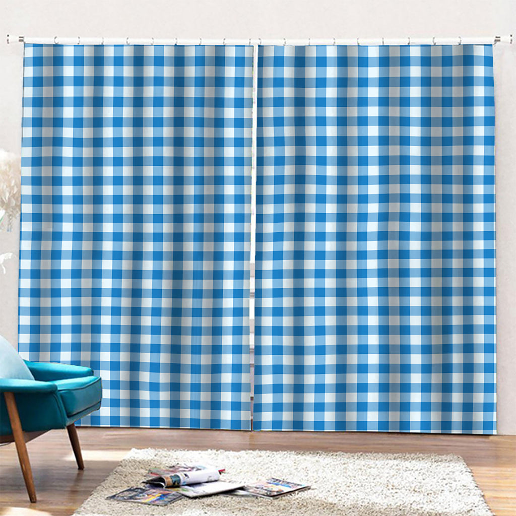 Blue And White Check Pattern Print Pencil Pleat Curtains