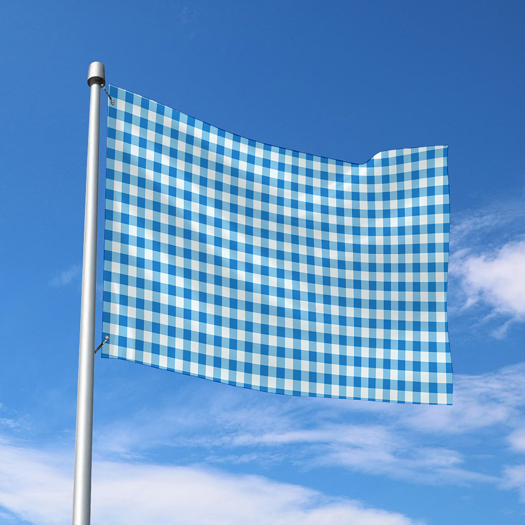 Blue And White Check Pattern Print Polyester Flag