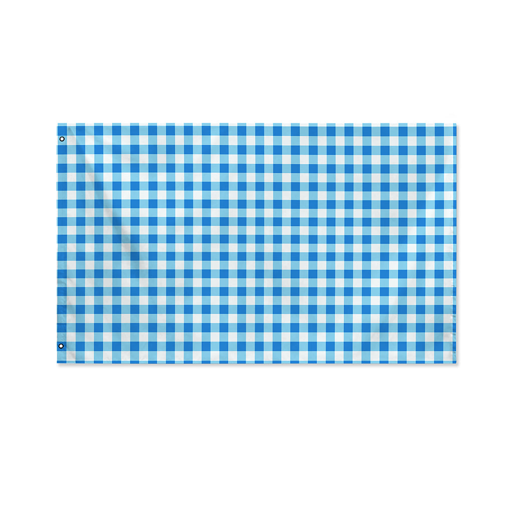 Blue And White Check Pattern Print Polyester Flag