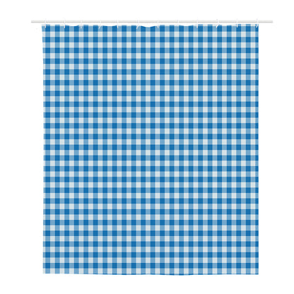 Blue And White Check Pattern Print Polyester Shower Curtain