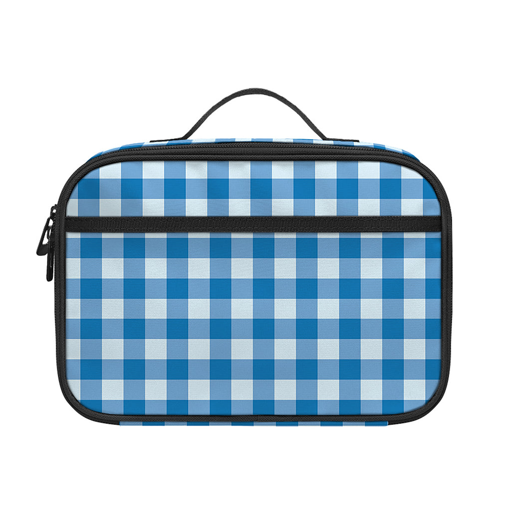Blue And White Check Pattern Print Portable Lunch Bag