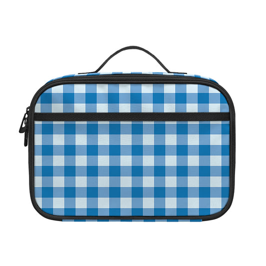 Blue And White Check Pattern Print Portable Lunch Bag