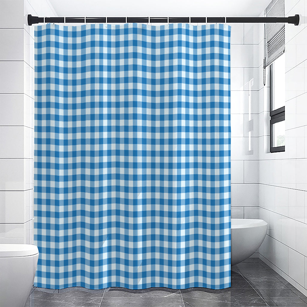 Blue And White Check Pattern Print Premium Shower Curtain