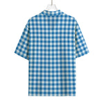 Blue And White Check Pattern Print Rayon Hawaiian Shirt