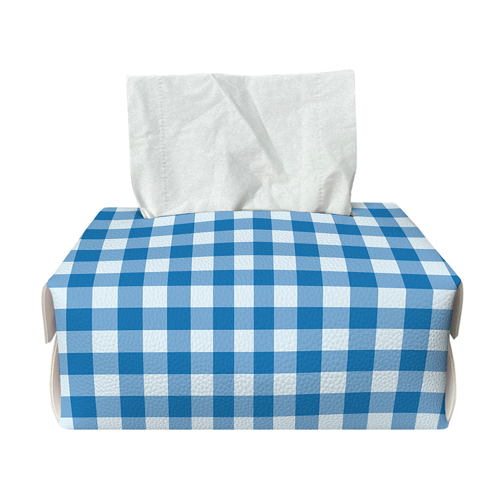Blue And White Check Pattern Print Rectangle Tissue Box Cover