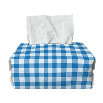 Blue And White Check Pattern Print Rectangle Tissue Box Cover
