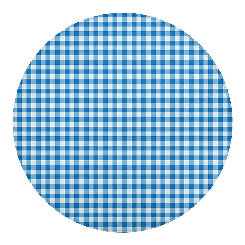 Blue And White Check Pattern Print Round Blanket
