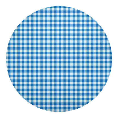 Blue And White Check Pattern Print Round Blanket