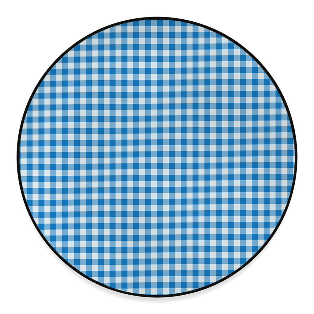Blue And White Check Pattern Print Round Floor Mat