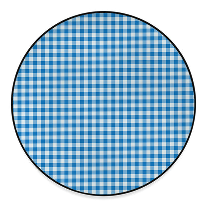 Blue And White Check Pattern Print Round Floor Mat