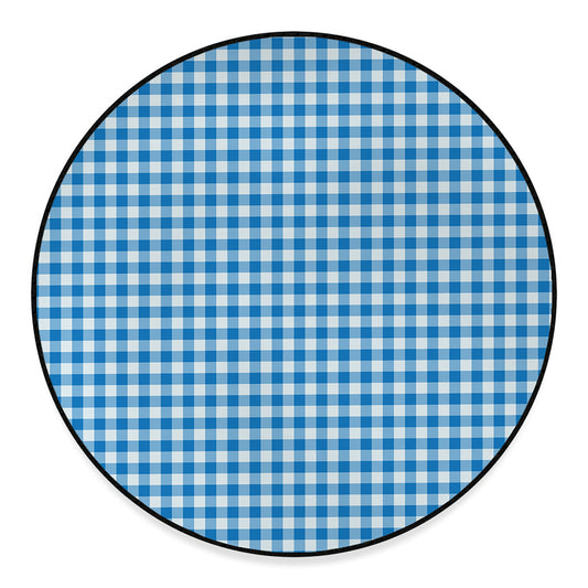 Blue And White Check Pattern Print Round Floor Mat