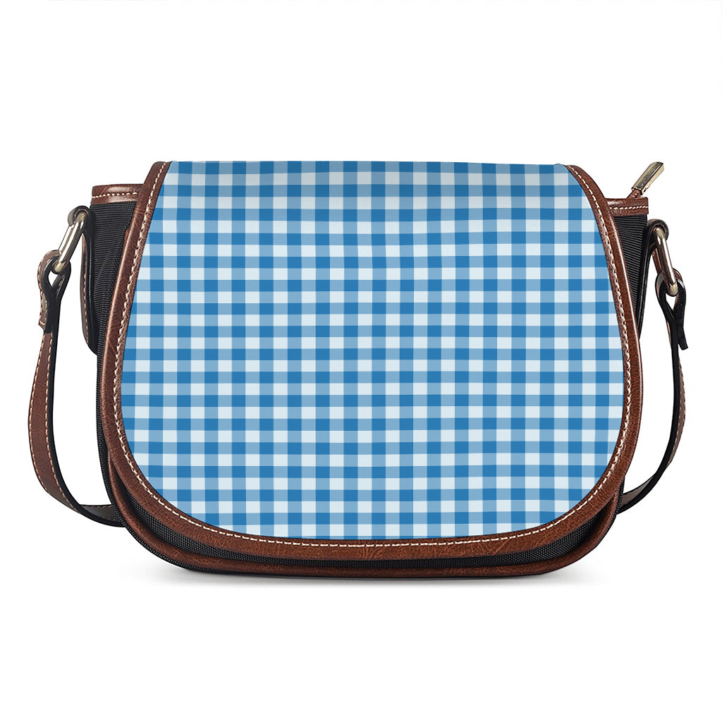 Blue And White Check Pattern Print Saddle Bag
