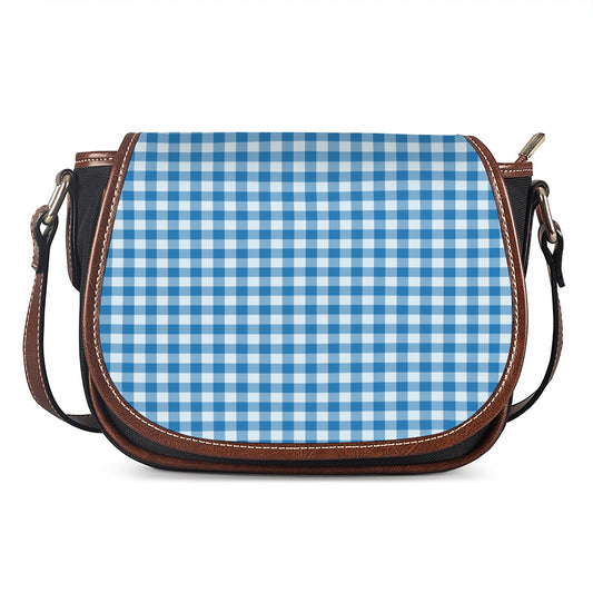 Blue And White Check Pattern Print Saddle Bag