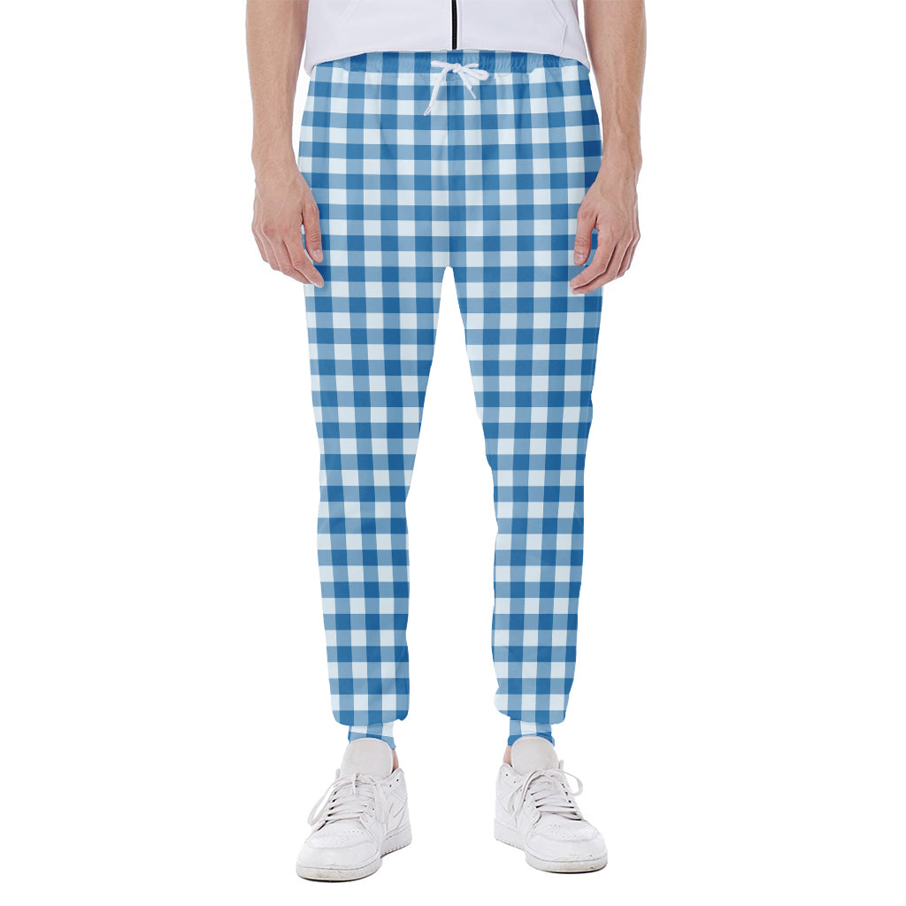 Blue And White Check Pattern Print Scuba Joggers