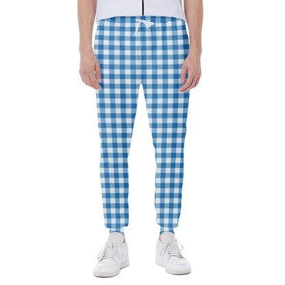 Blue And White Check Pattern Print Scuba Joggers