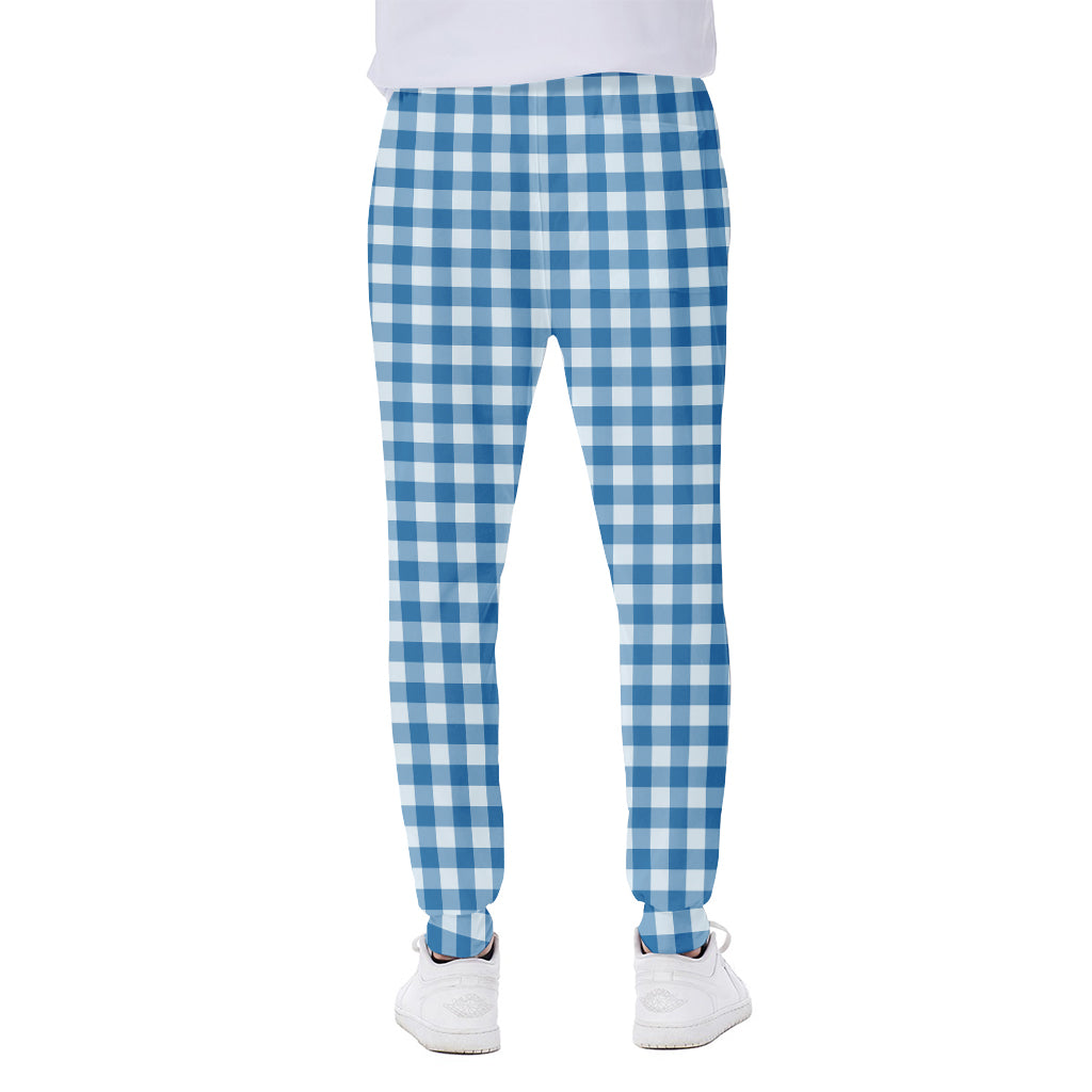 Blue And White Check Pattern Print Scuba Joggers