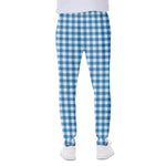 Blue And White Check Pattern Print Scuba Joggers