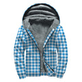 Blue And White Check Pattern Print Sherpa Lined Zip Up Hoodie
