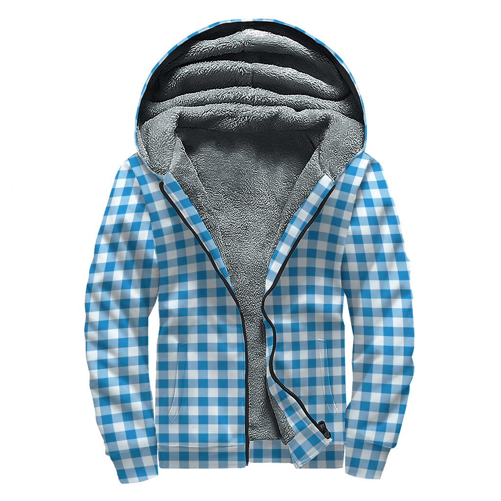 Blue And White Check Pattern Print Sherpa Lined Zip Up Hoodie