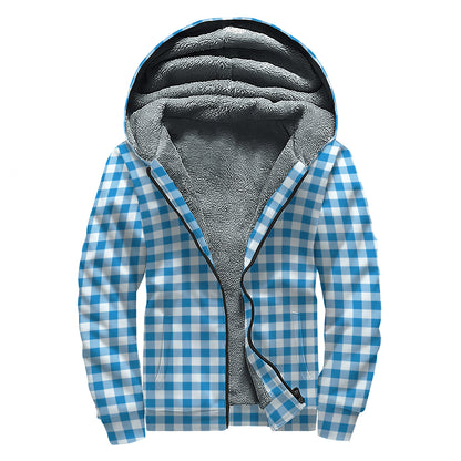 Blue And White Check Pattern Print Sherpa Lined Zip Up Hoodie