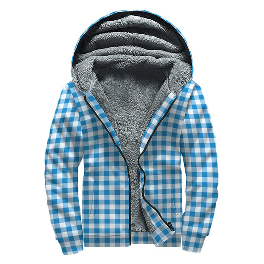 Blue And White Check Pattern Print Sherpa Lined Zip Up Hoodie