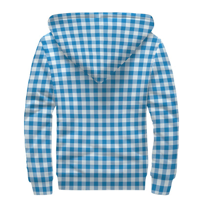 Blue And White Check Pattern Print Sherpa Lined Zip Up Hoodie