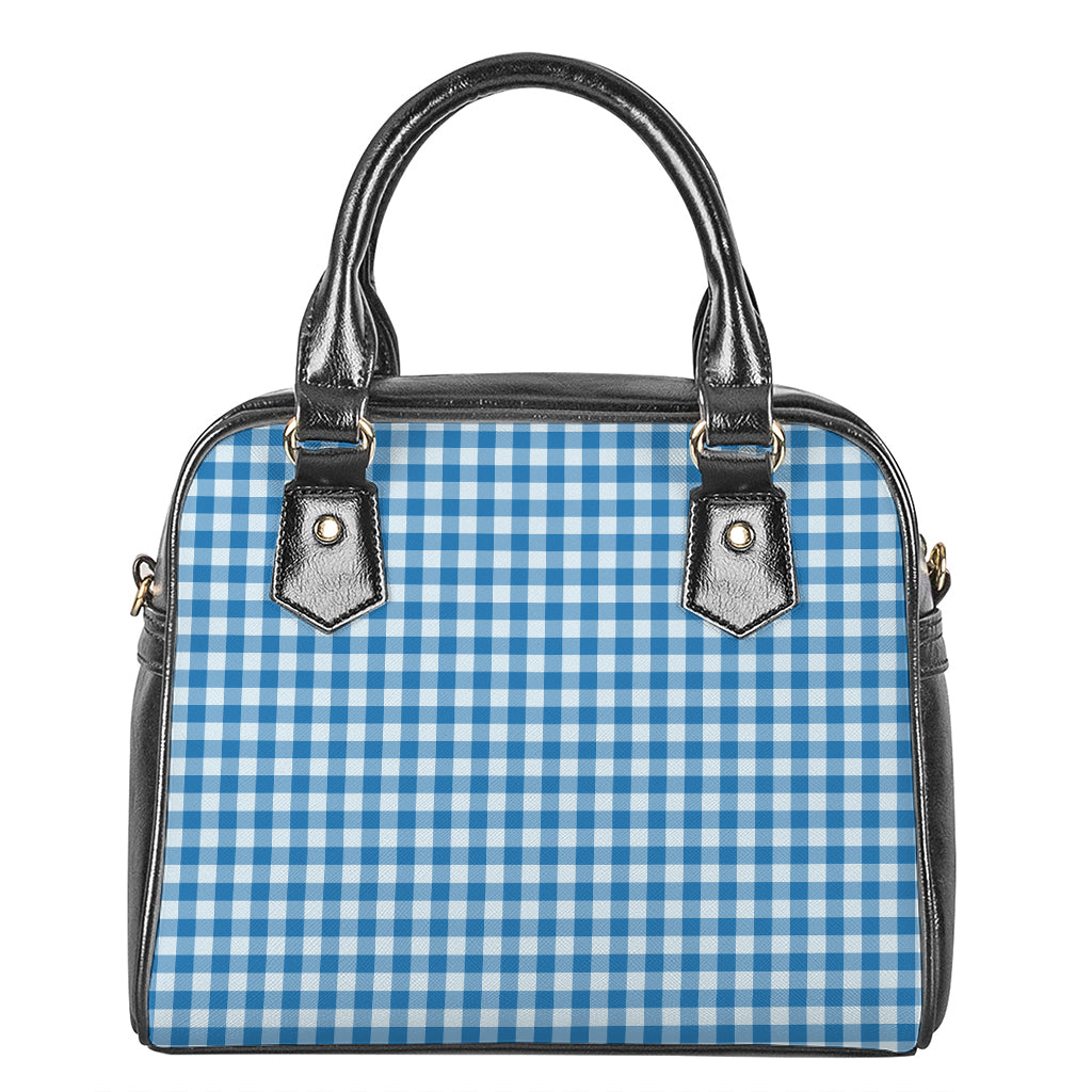 Blue And White Check Pattern Print Shoulder Handbag