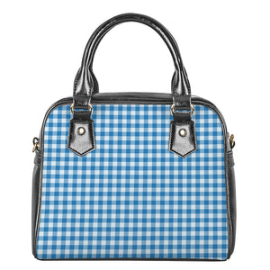 Blue And White Check Pattern Print Shoulder Handbag