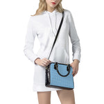 Blue And White Check Pattern Print Shoulder Handbag