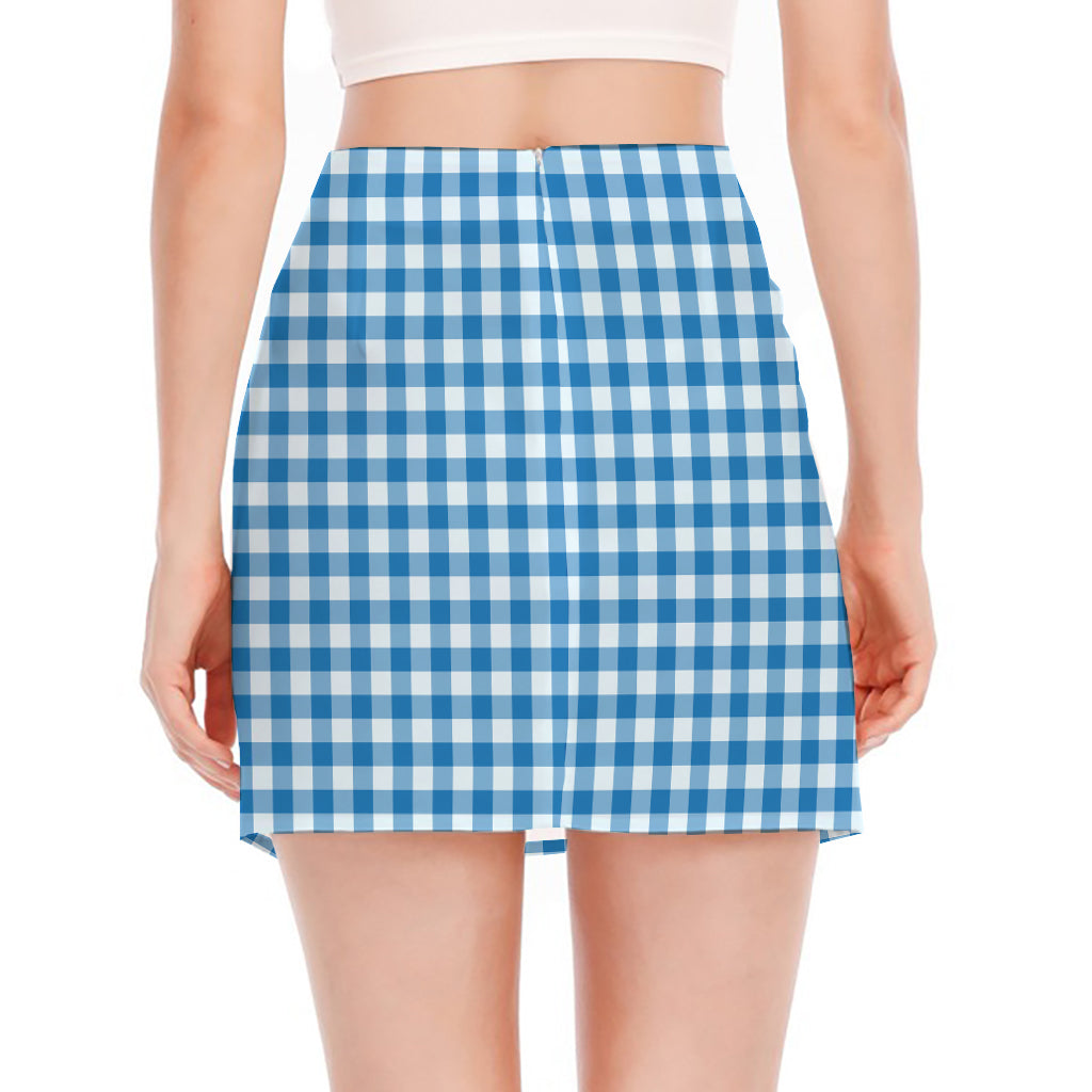Blue And White Check Pattern Print Side Slit Mini Skirt