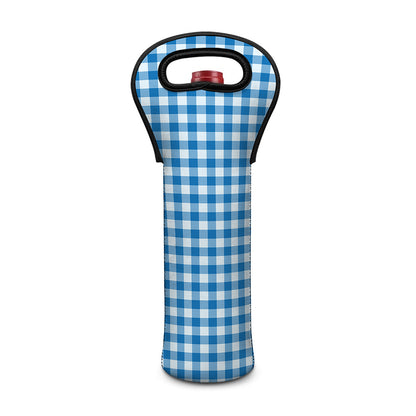 Blue And White Check Pattern Print Single Neoprene Wine Tote