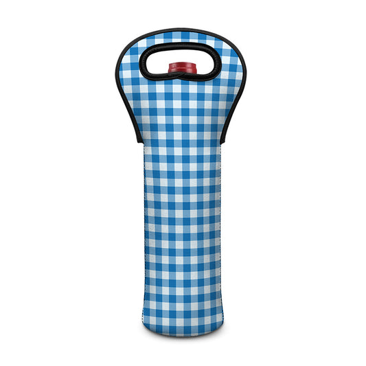 Blue And White Check Pattern Print Single Neoprene Wine Tote