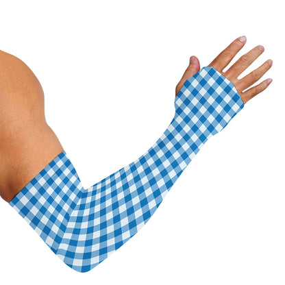 Blue And White Check Pattern Print Sun Protection Arm Sleeves