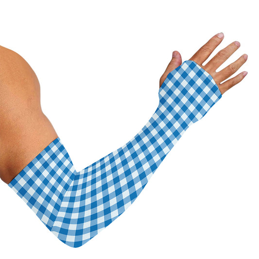Blue And White Check Pattern Print Sun Protection Arm Sleeves