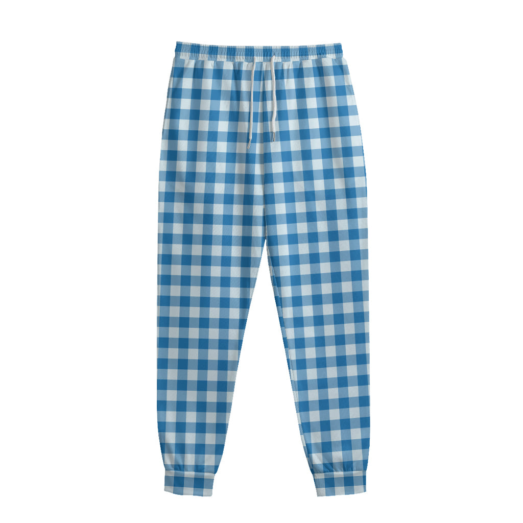 Blue And White Check Pattern Print Sweatpants