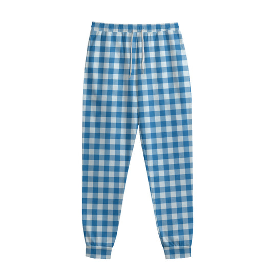 Blue And White Check Pattern Print Sweatpants