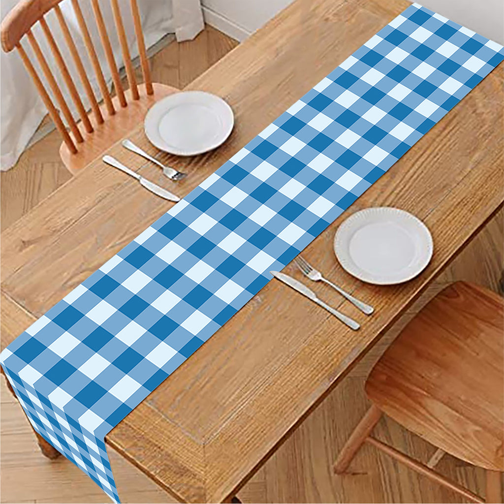 Blue And White Check Pattern Print Table Runner