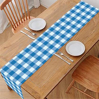 Blue And White Check Pattern Print Table Runner