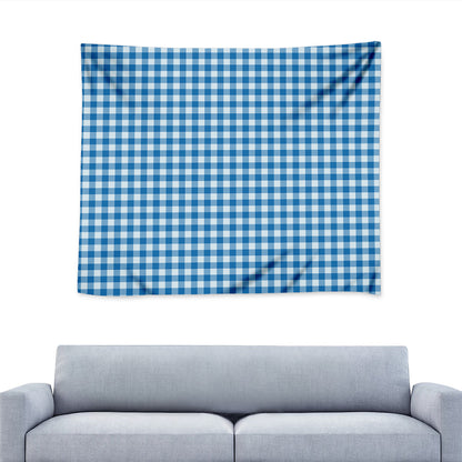 Blue And White Check Pattern Print Tapestry