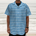 Blue And White Check Pattern Print Textured Short Sleeve Shirt