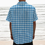 Blue And White Check Pattern Print Textured Short Sleeve Shirt