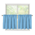 Blue And White Check Pattern Print Tier Curtains