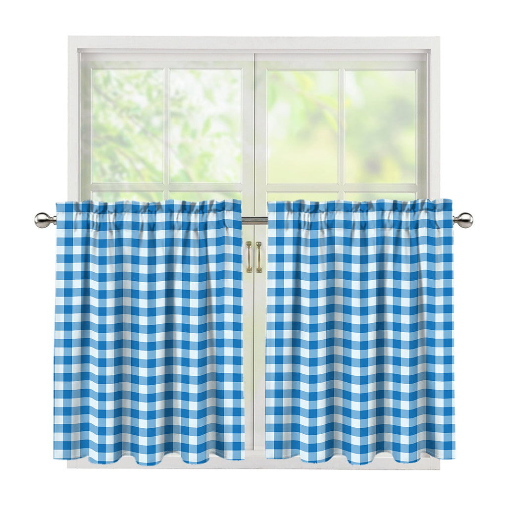 Blue And White Check Pattern Print Tier Curtains
