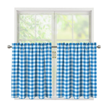 Blue And White Check Pattern Print Tier Curtains