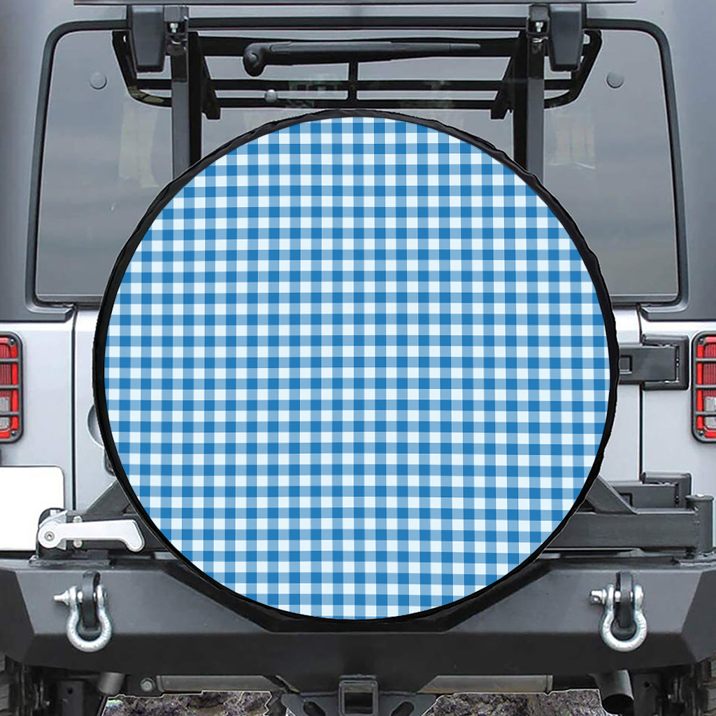 Blue And White Check Pattern Print Tire Cover